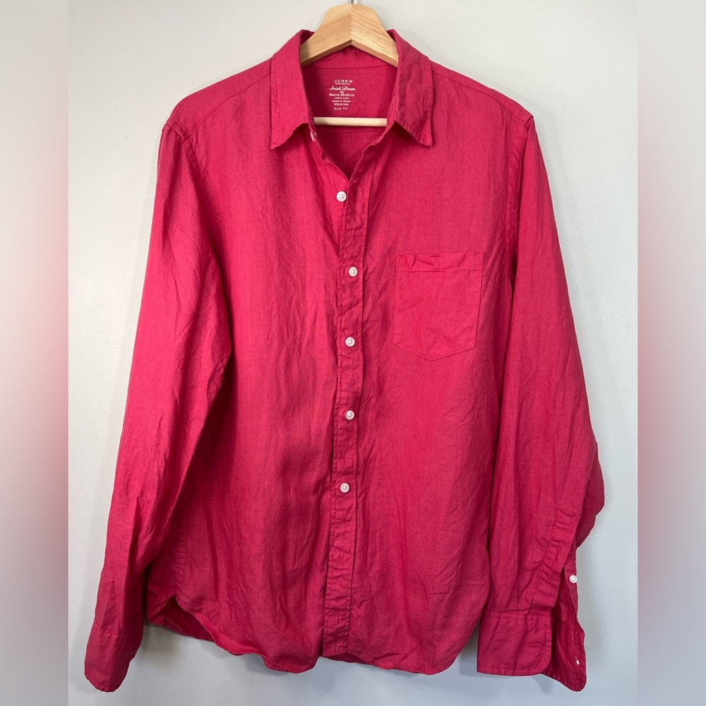 J Crew Irish 100% Linen by Baird McNutt Button Front Shirt Men’s Medium Slim Red